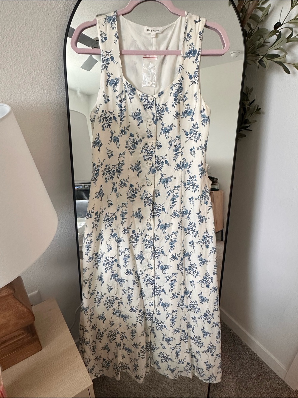 Blu Pepper Cream Maxi Dress with Blue Floral Print